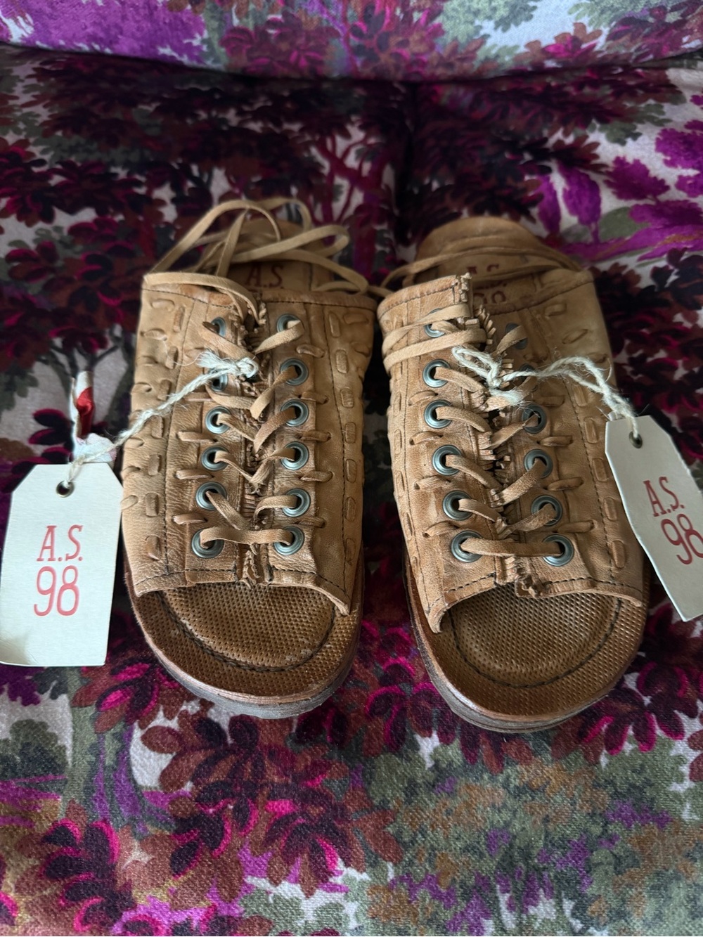 A.S.98 Regis Tan Lace-Up Leather Open-Back Sandals